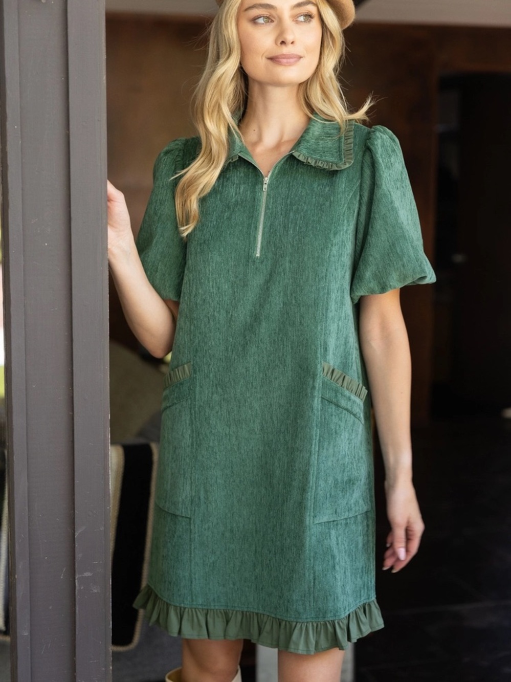 RAQUEL RUFFLE POCKET DETAIL DRESS